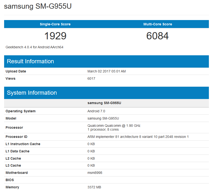 Galaxy S8 Plus Geekbench Galaxy S8 Plus Geekbench