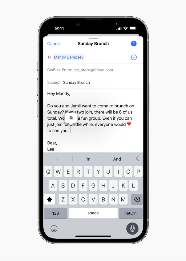 Diktování iOS 16