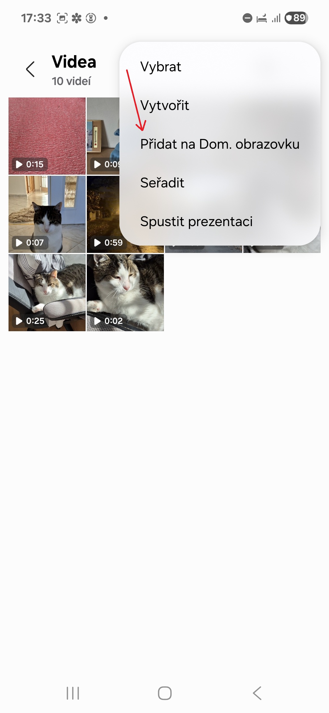 Jak na Samsungu pridat videa z Galerie na dom. obr. 4