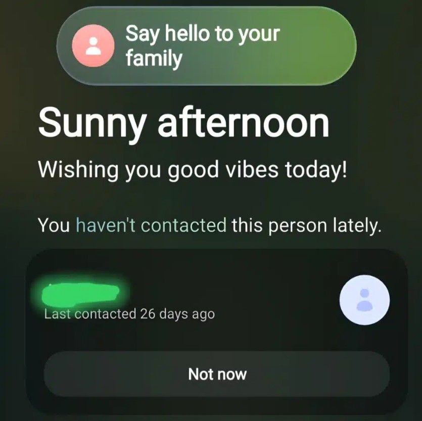 One UI 8 5 Now bar pripomenuti pro kontaktovani clenu rodiny