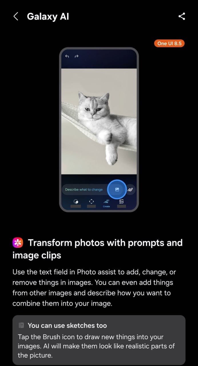 Galaxy S26 AI funkce Transform photos with prompts and image clips