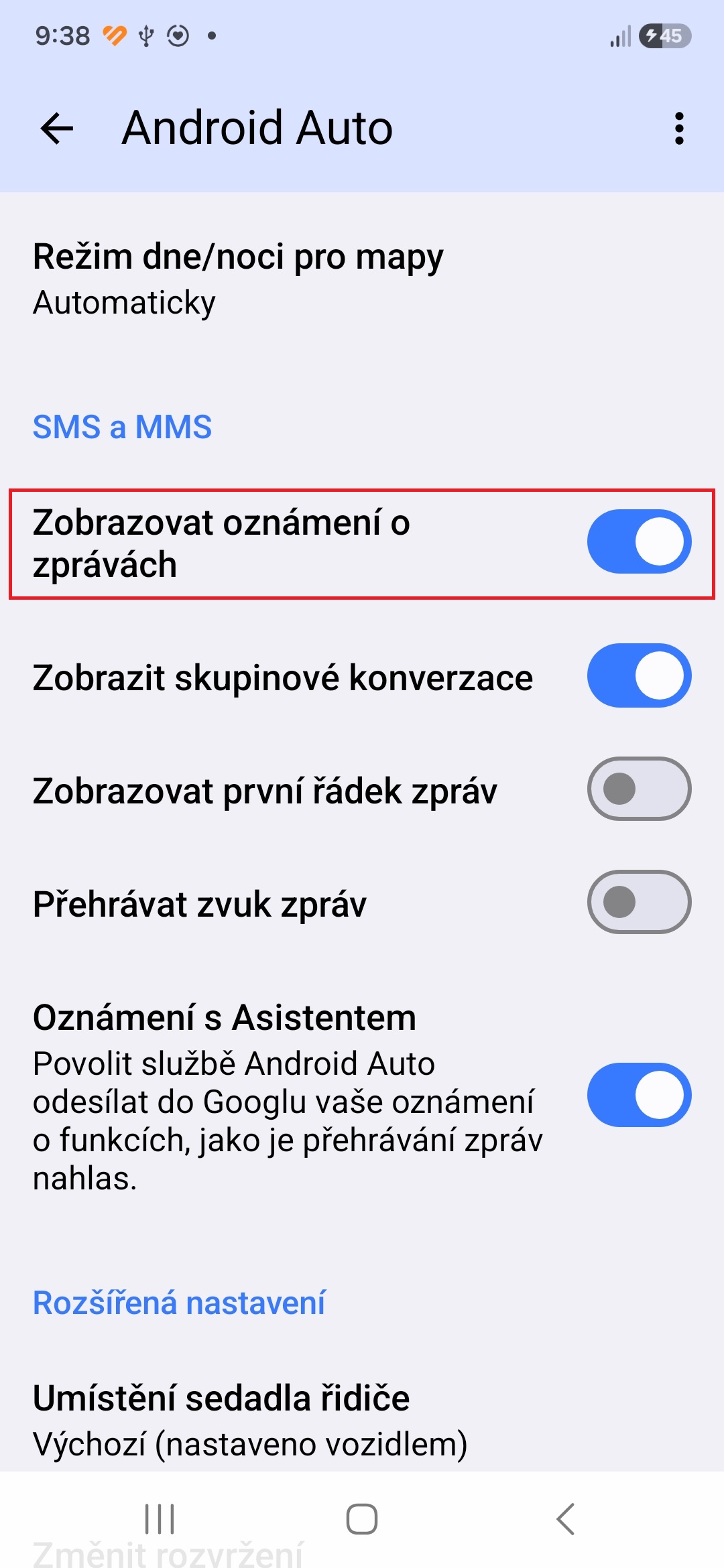 Android Auto zmena nastaveni pro neodvadeni pozornosti od rizeni 2