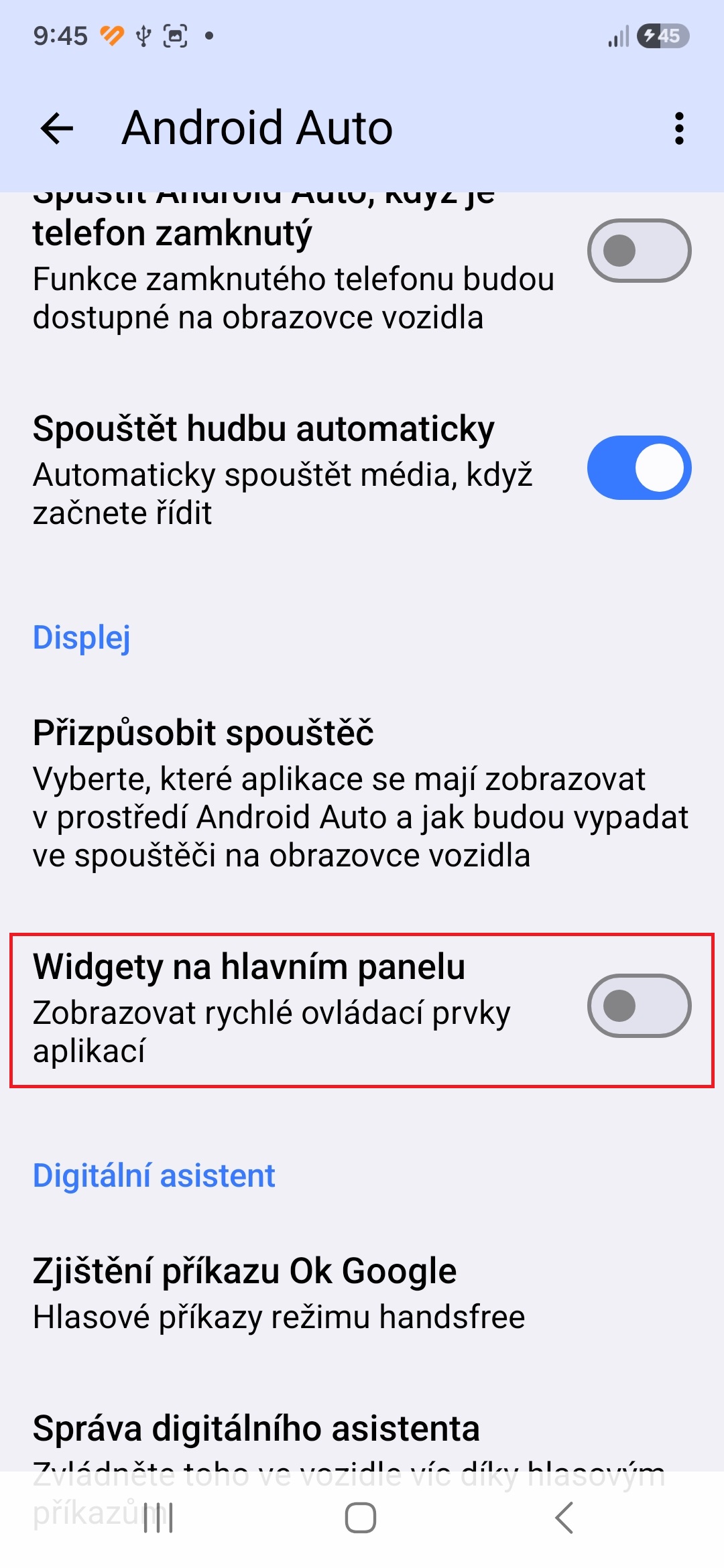 Android Auto zmena nastaveni pro neodvadeni pozornosti od rizeni 4