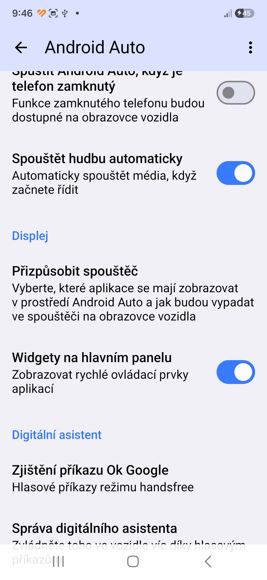 Android Auto zmena nastaveni pro neodvadeni pozornosti od rizeni 5