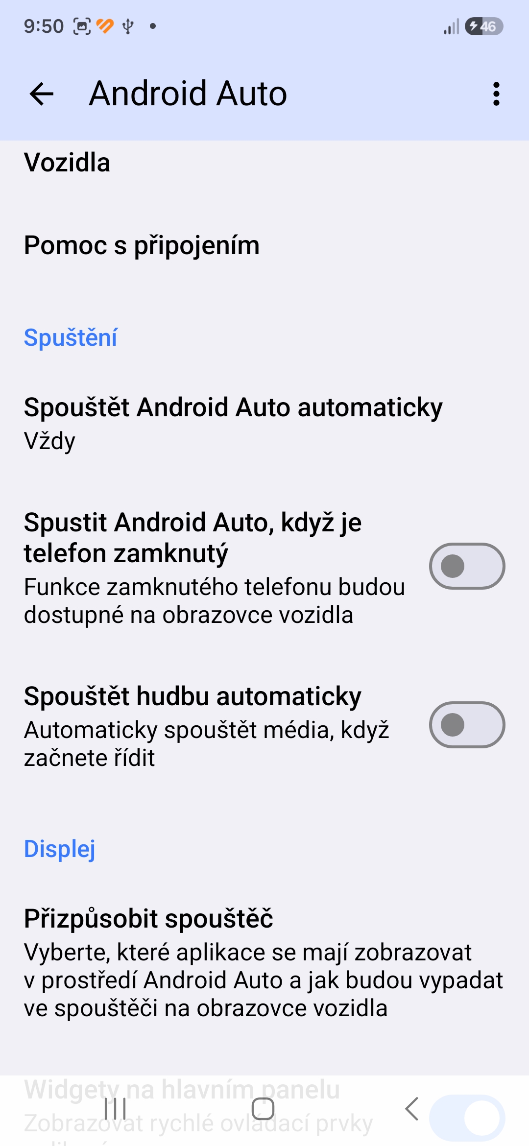 Android Auto zmena nastaveni pro neodvadeni pozornosti od rizeni 7