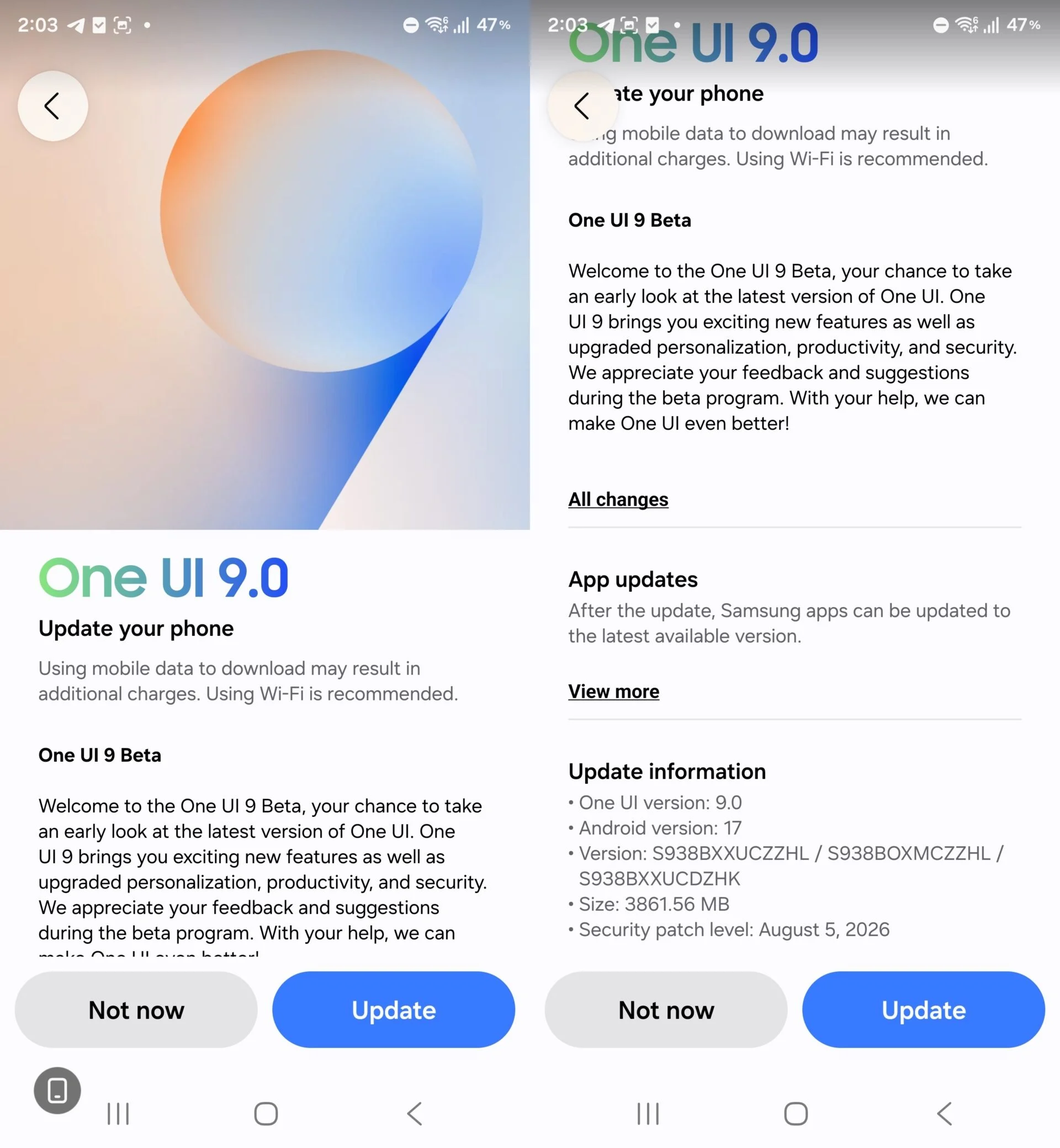 Samsung Galaxy S25 Ultra One UI 9.0 Beta 1 Update India Firmware Version 1920x2080